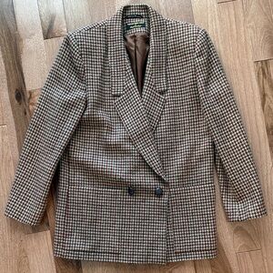 Vintage 100% wool blazer Sezane Madewell houndstooth 80s 90s jacket M 8 10